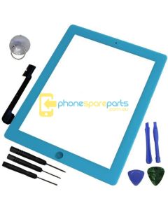 Apple iPad 3 / 4 Replacement Touch Screen glass with adhesive and home button Blue